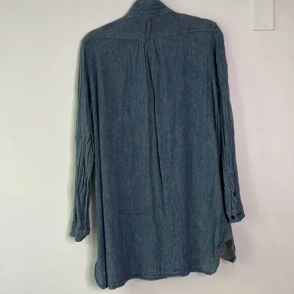 Free people by CP shades extra small shirt dress blue cotton pockets - Picture 3 of 6